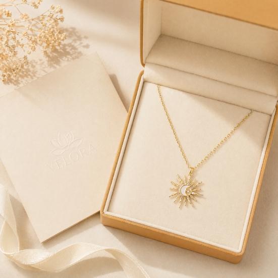 Yousheng Gold Plated Sun Necklace for Women, Sun Moon Pendant Necklace, Jewelry Gifts for Teens Girls, Friends