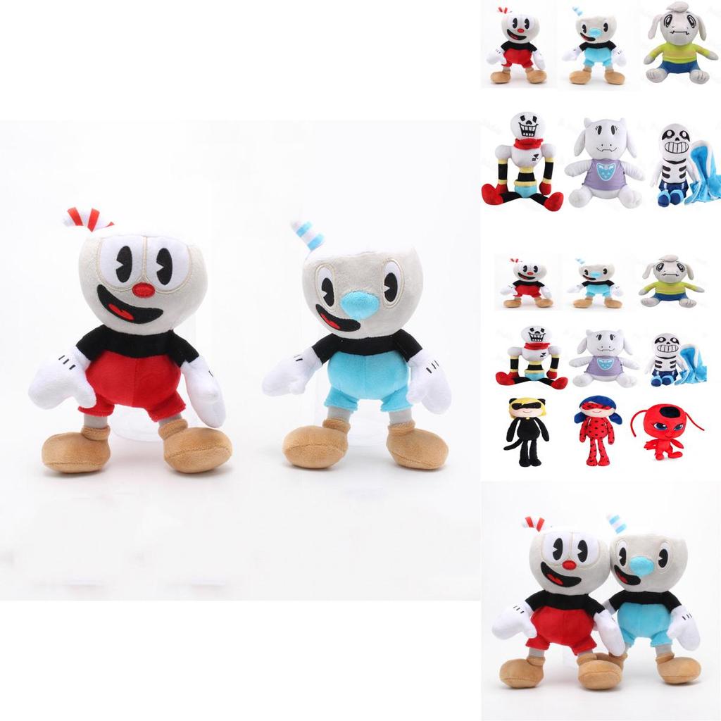 Premium 2 Pieces Set Of 10 Inch Cuphead And Mugman Plush Toys With Cozy Mecup And Brocup Designs