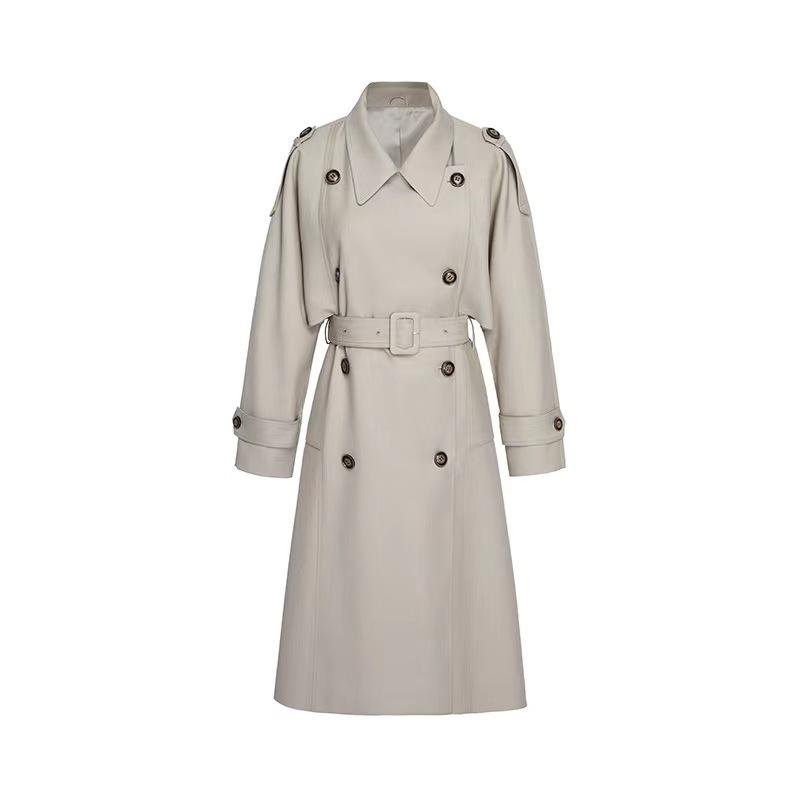 Spring new models are now popular in plain shipping, twill three-dimensional silhouette lapel, medium and long trench coat, women's