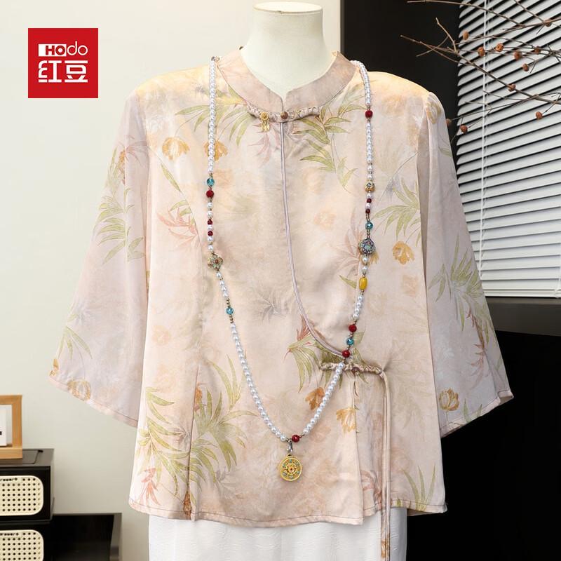 Hodo New Chinese Style Floral Chiffon Top for Middle-aged Women 2XL