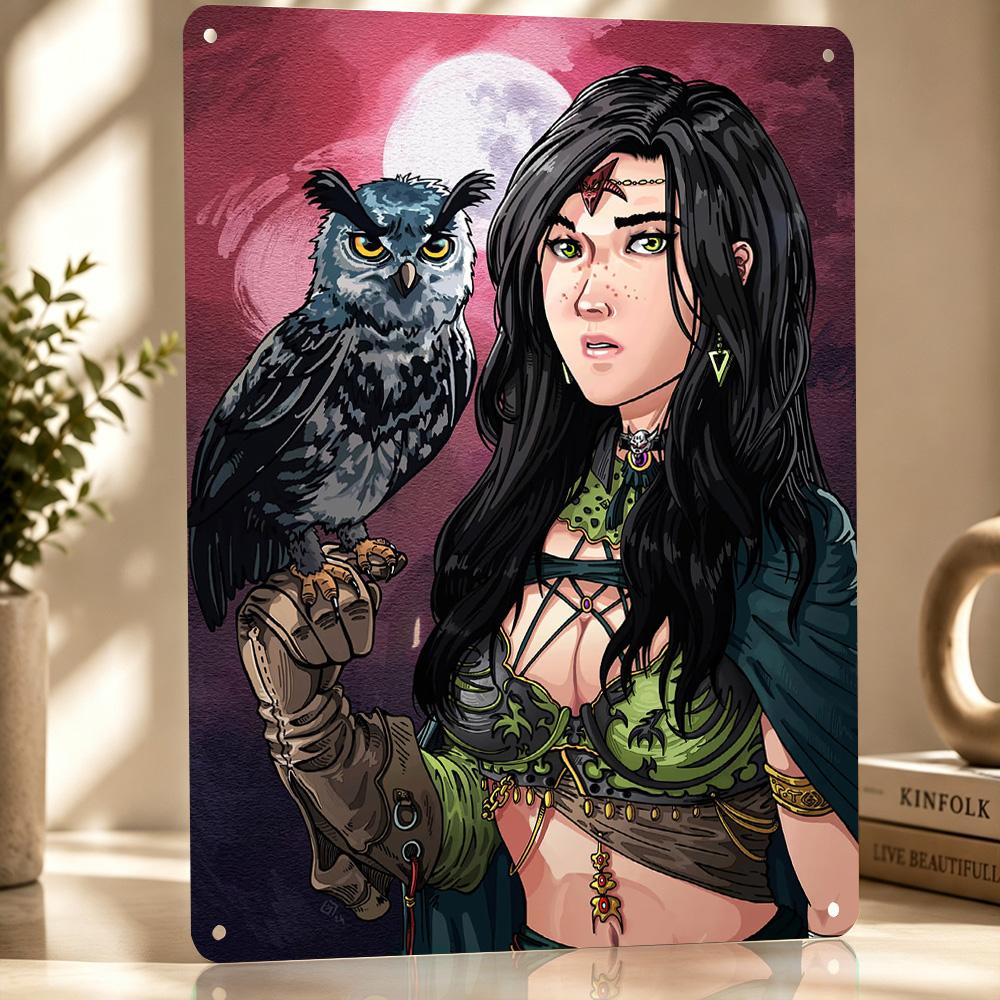 Fantasy Woman With Owl Metal Poster Perfect Gift for Fans Lovers Customized Wall Art Metal Sign for Bedroom Stuff Room Decor