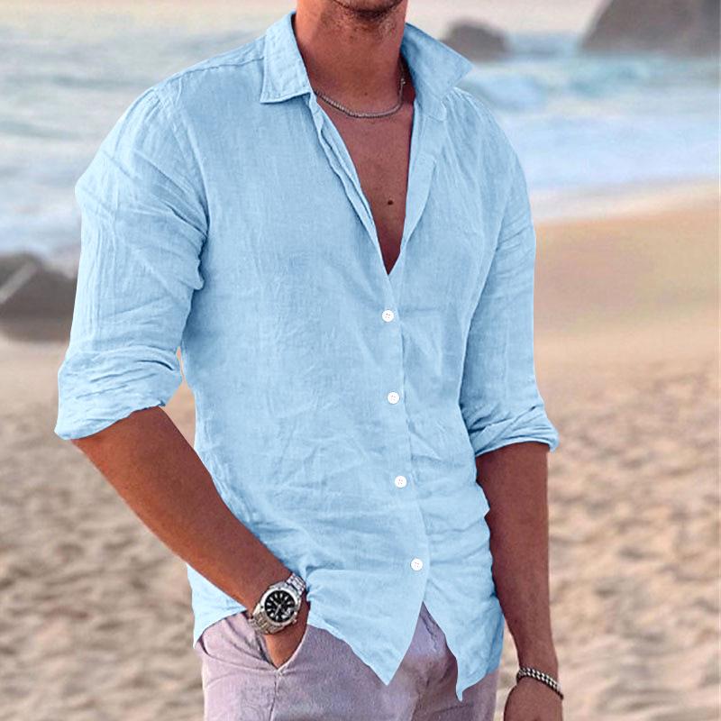 Men s Casual Fashion Cotton Linen Slim-Fit Shirt S