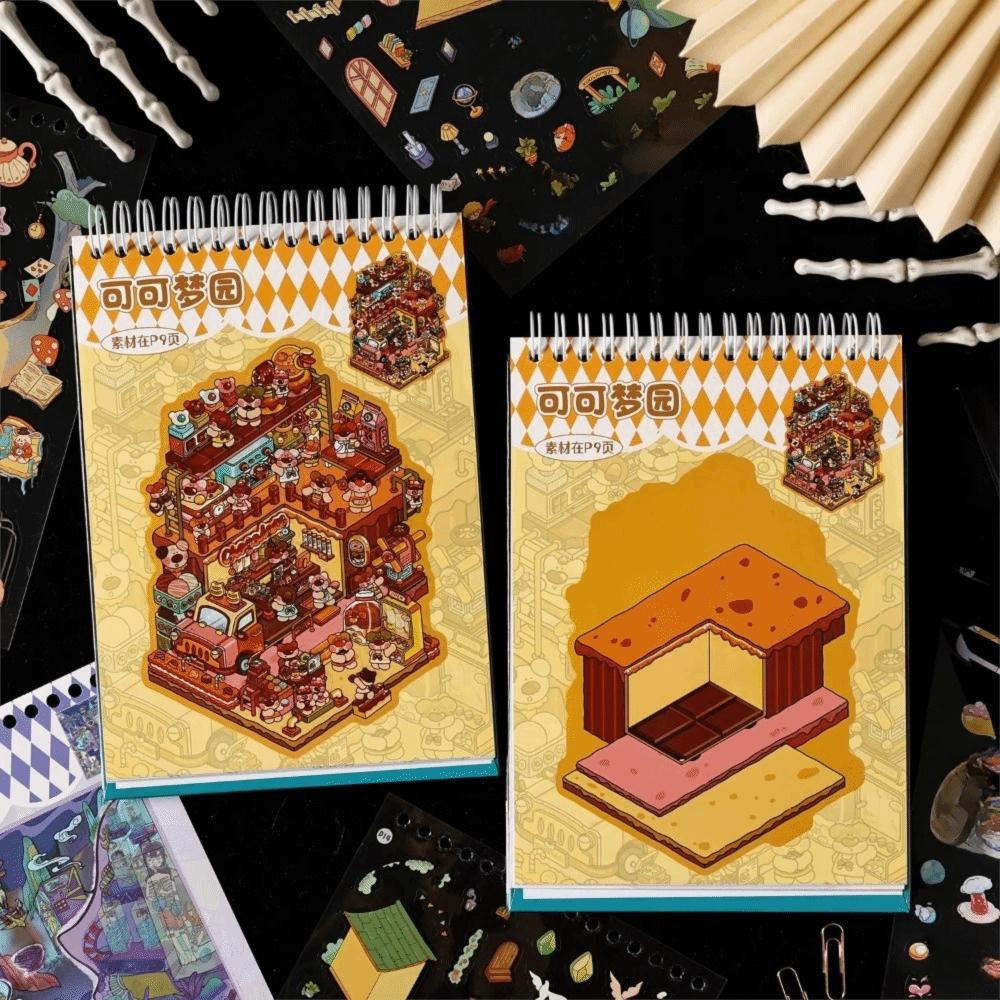 40Pcs/book Three-Dimensional Miniature Scene Sticker Book Simulation Life DIY Stickers Miniature Scene Collection Cartoon