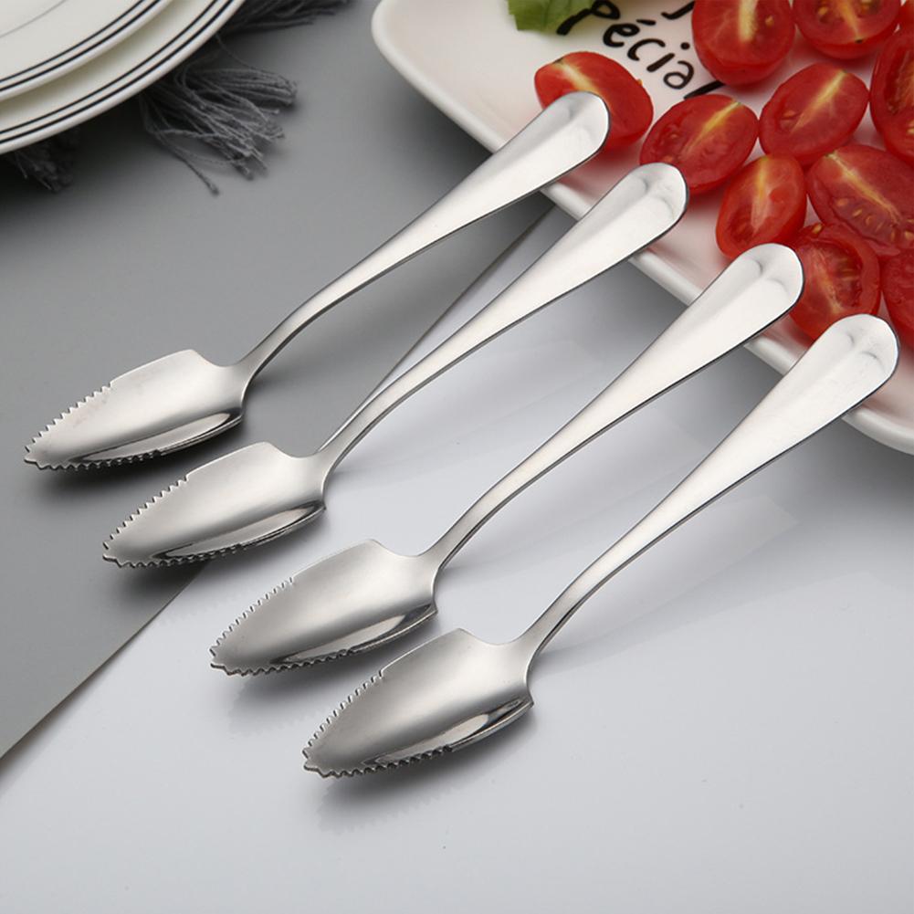 4Pcs Dessert Tea Coffee Spoon 15cm Long Handle Fruit Grapefruit Spoon Serrated Edge Stainless Steel Tableware Flatware