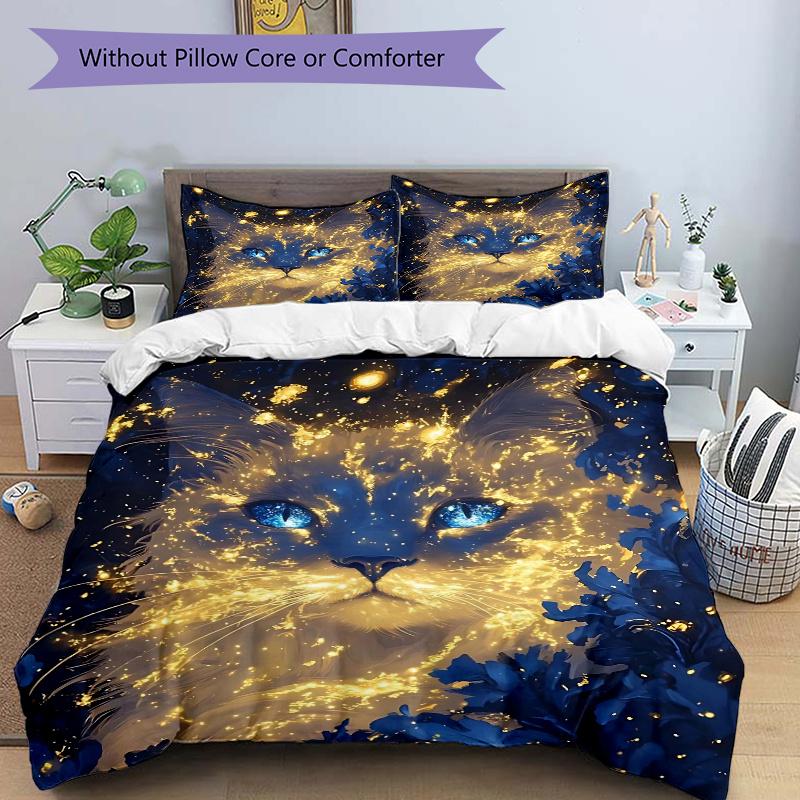 

3pcs Cool Cat Art Pattern Bedding Three-Piece Set (1 Cover + 2 Pillowcases, No Fillings), This Printed Bedding Set Is Soft and Comfortable, 135cm*200cm