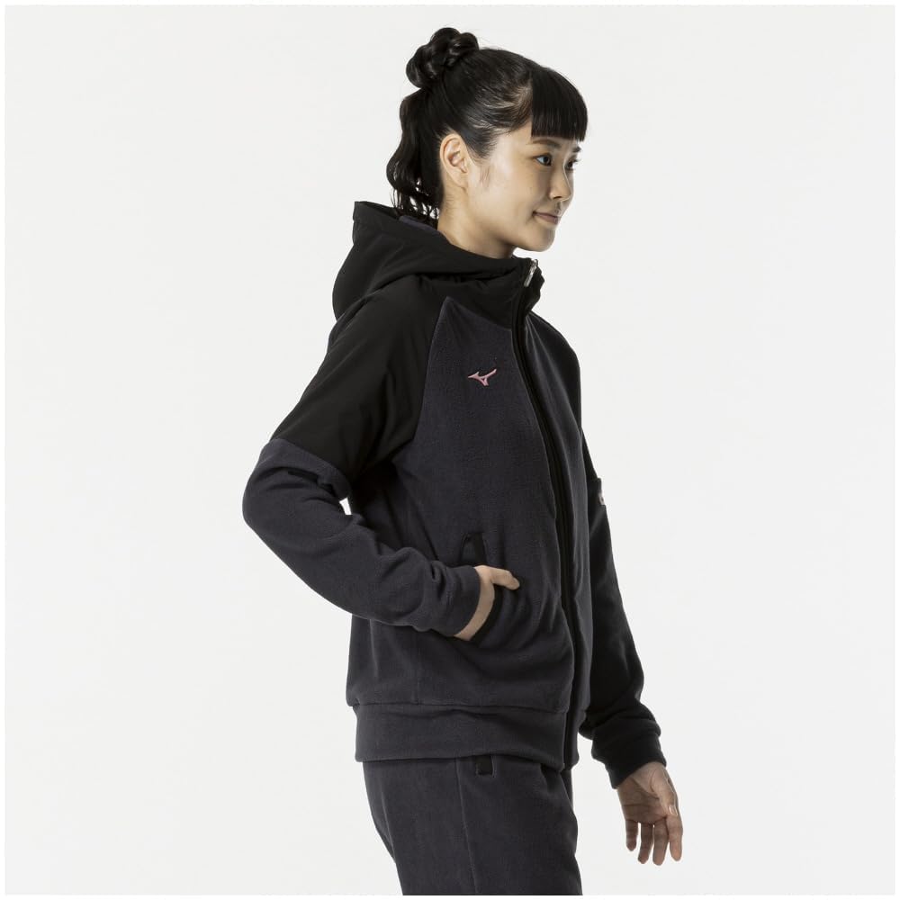 Mizuno Waterproof Fleece and Training 32MCB880 Women's Hoodie, Water-Repellent Warm, Wear, Black,
