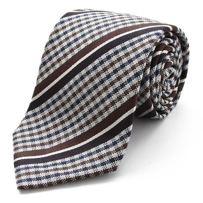 Michiko London Brand Made In Japan with Italian Silk Jacquard Checked and Business Regular Size Necktie, Fabric, Striped, Style, (C Brown)