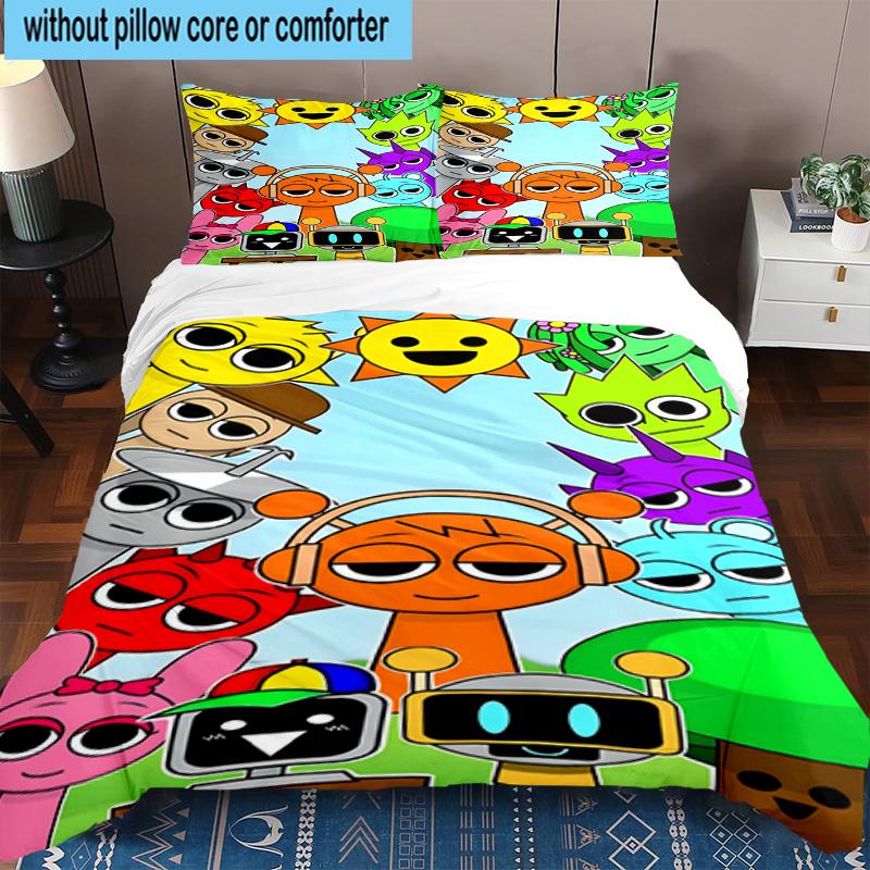3PCS Colorful Sprun-ki Robot Party 3pcs Bedding,Including 3PCS Duvet Cover And 2pcs Pillowcases Perfect for Christmas,Ideal for Bedroom, Dormitory