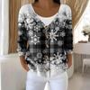 Damemote Langermet Christmas Snowman Snowflake Print Jakke Cardigan