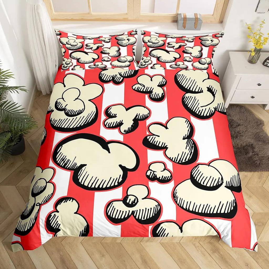 Popcorn Duvet Cover Movie Theater Food Bedding Set Microfiber Cinema Poster Comforter Cover Twin Full For Kids Teens Room Decor