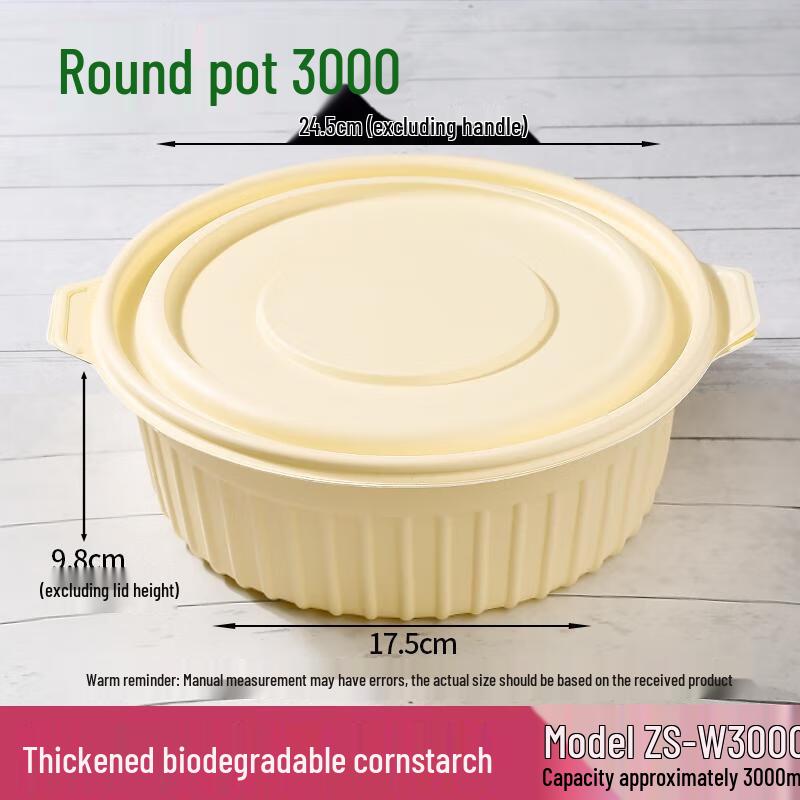 

HANDUNYOU Eco-Friendly 3L Rectangular Corn Starch Food Container with Lid, 100-Pack