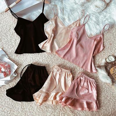 Damen Eisseiden Camisole Pyjama-Set - Sommer Mode Tanktop & Shorts