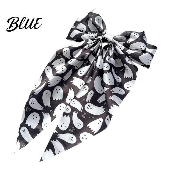 Ghost Hair Clip Halloween Silky Satin Bows for Women Big Ribbon Bow Clips Girls Oversized Long Tail Barrettes Cute Bat Spider Web Pumpkin