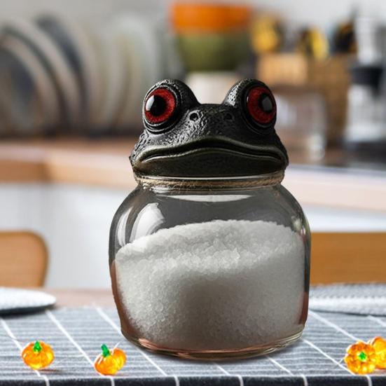 Hexenhafte Zaubertrank Gewürzgläser mit handgefertigten magischen Froschdeckeln Rote Augen Gotische Apothekerflaschen für Kräuter Tees Salz Pfeffer Rustikale Küchendekoration