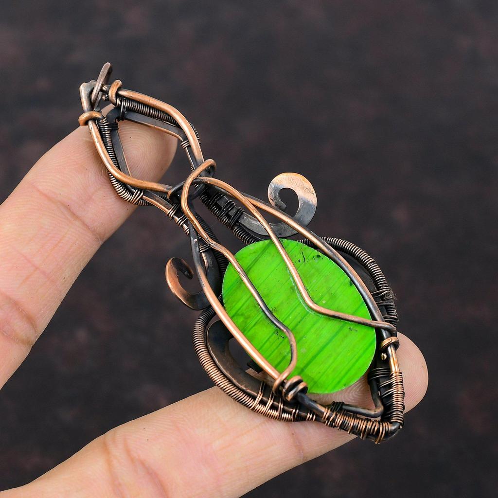 Grüner Feuer Labradorit Anhänger Kupferdraht gewickelt Anhänger handgemachter Kupferschmuck Unikat Edelstein Anhänger Draht gewickelt Schmuck Geschenk für Ihn