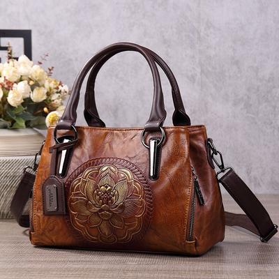 Women's Handbag Boston Bag Retro Embossed Handmade Large Capacity Versatile Shoulder Bag