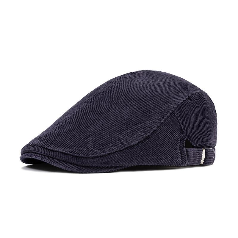 Corduroy cotton cap men's autumn beret big head circumference soft top forward hat British style newsboy hat