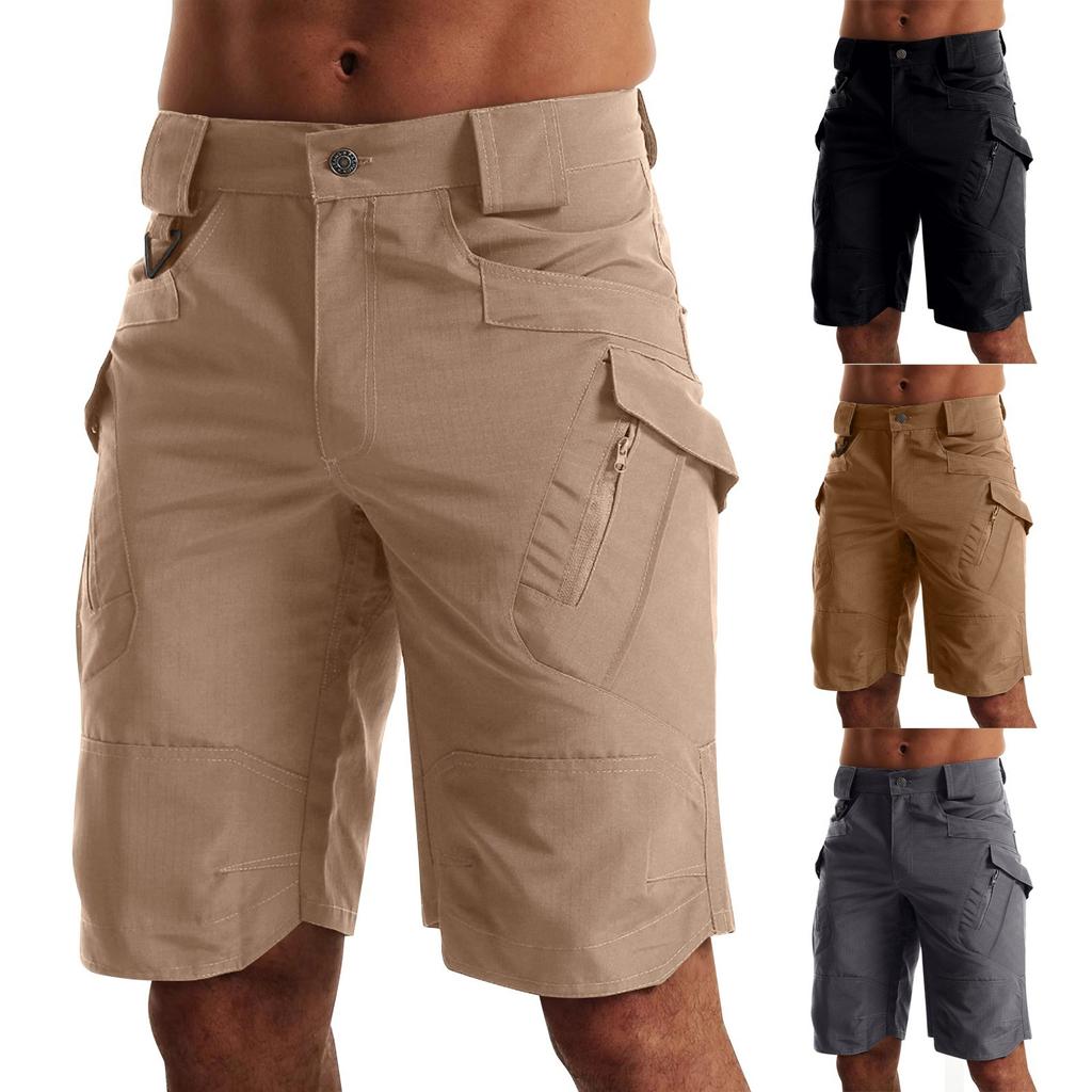Men's Summer Solid Color Casual Multi-Pocket Sports Quick-Drying Breathable Shorts
