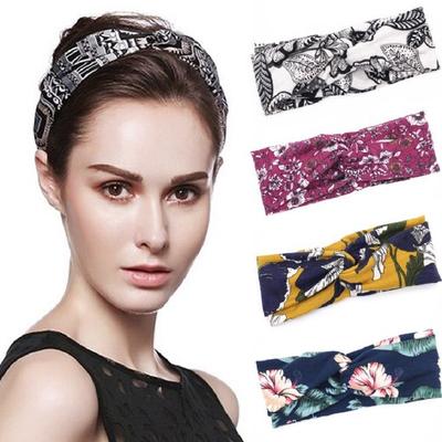 Elastisches Imitat-Baumwoll-Stirnband mit Print, gekreuzt vorne, Yoga-Stirnband, Make-up-Stirnband, Haargummi-Stirnband