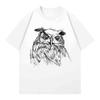 2025 Autumn and Winter Fashionable and Comfortable Cotton T-shirt Hand-painted Owl Print Men's Women's Plus Size Couple T-shirt