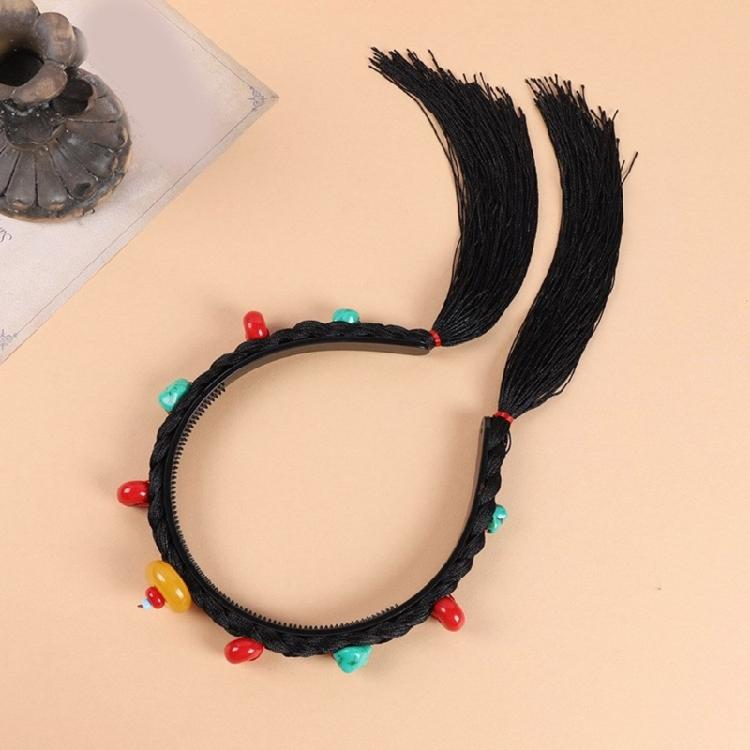 Simulation Wigs Hairband with Beads Ethnic Headband for Girl Festival Parties