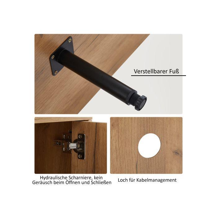 Meuble TV - MUVOE - 180 cm - Marron - Pour téléviseurs jusqu'à 80 pouces - Gestion des câbles