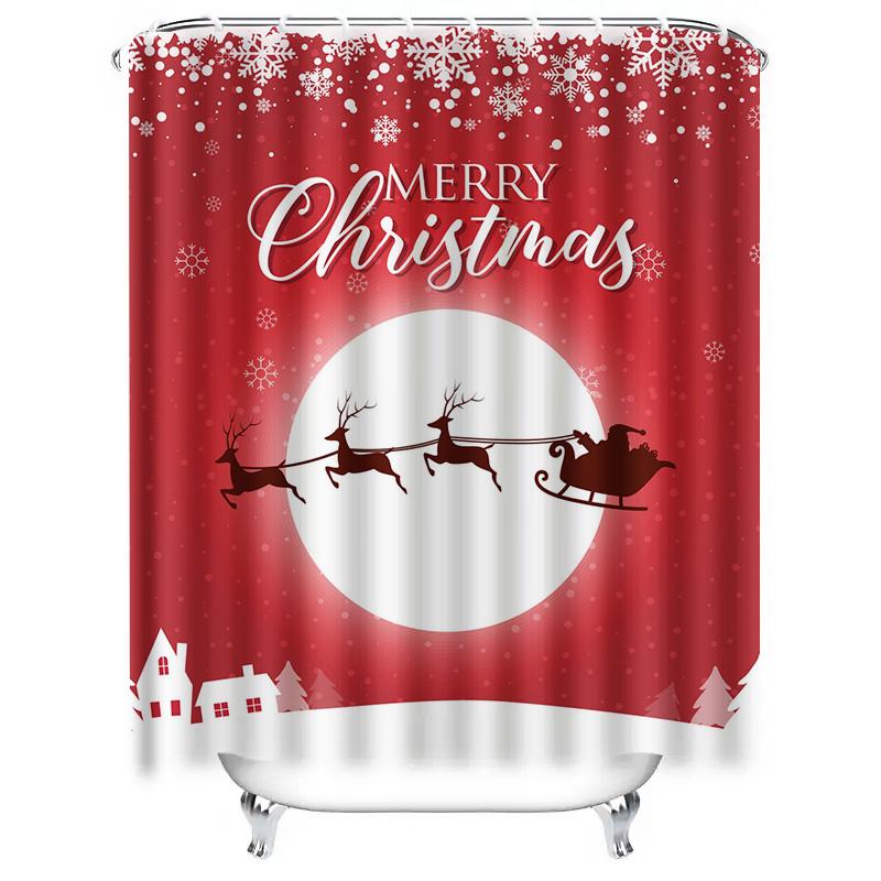 Tu Christmas Shower Curtain Set Festive Holiday Decor Reindeer Sleigh Winter Theme Bathroom Fabric Waterproof Backdrop Xmas Part