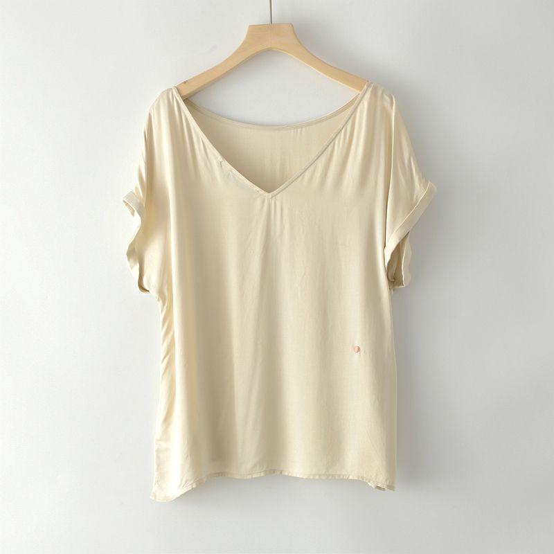 

V Neck Silky Loose Ice T-shirt Women s Summer Foreign Trade Women s Clothing Pure Color Minimalist Super Comfortable Batwing Shirt Base Tops Khaki/defective ci 40