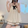 Women's Summer Loose Soft Two-Piece Set: Bow-Tie Sleeveless Square Neck Top + Shorts Sweet and Cute Lightweight Loungewear