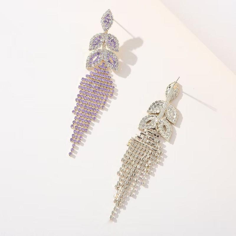 Exquisite Opal Flower Earrings For Women Rhinestone Long Tassel Zircon Earring Girls Wedding Party Temperament
