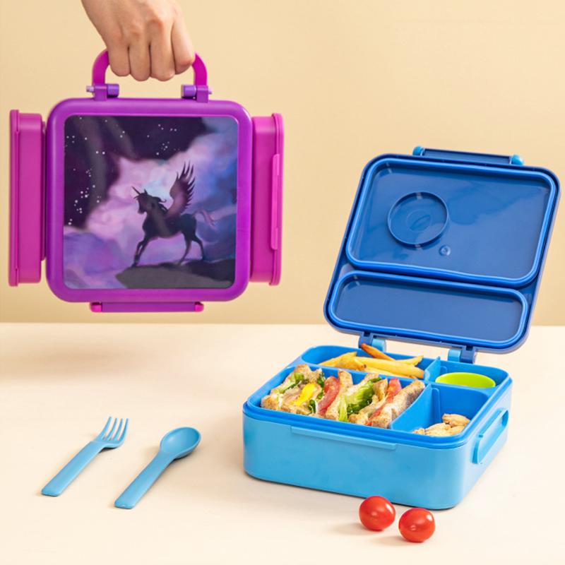 Lunchbox Kids School Portable Kids Lunch Box with Cutlery Cartoon Bento Box with Stainless Steel Soup Bowl Removable Divider