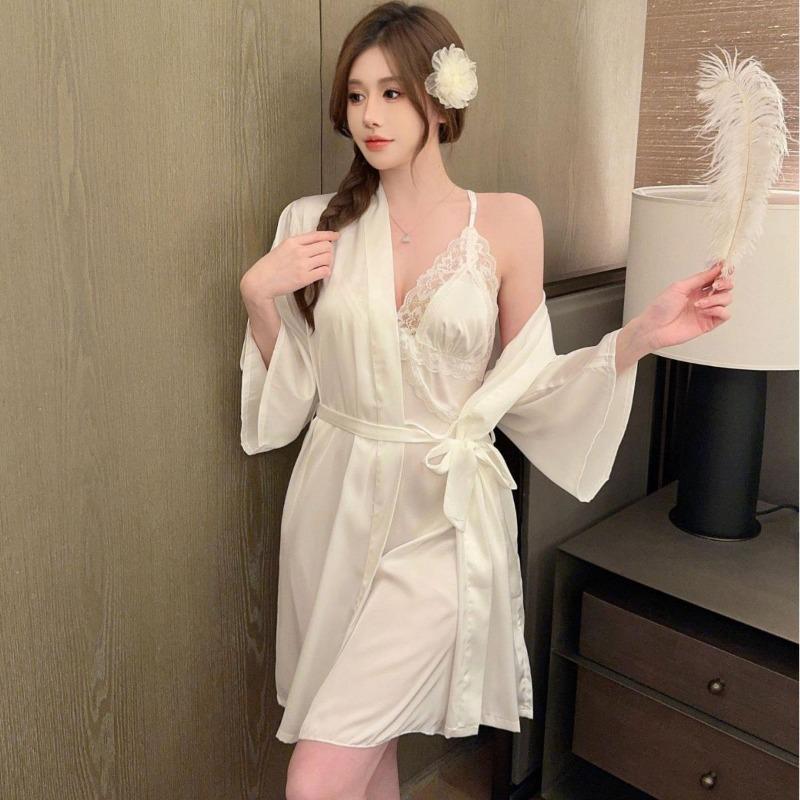 Spring and Summer New Women's Summer Loose Large Size Wedding Morning Robe Casual Single Nightgown Silk Bathrobe Robe