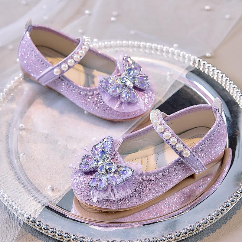 Herbst 2025 Koreanischer Stil Glänzende Prinzessinnen-Mädchenschuhe mit geschlossenem Zeh und weicher Sohle für Bühnenauftritte