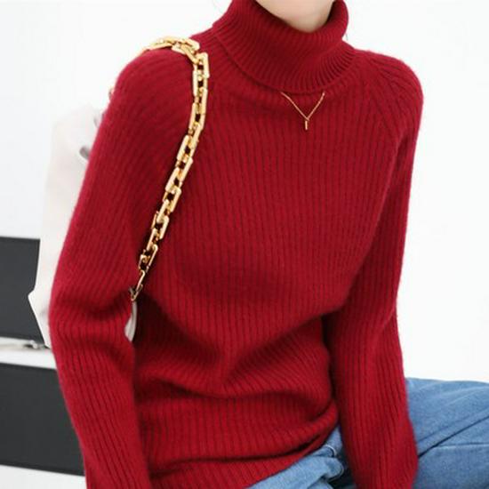 Women's High-Neck Striped Wool Sweater – Thick, Soft, Versatile Knit for Autumn/Winter