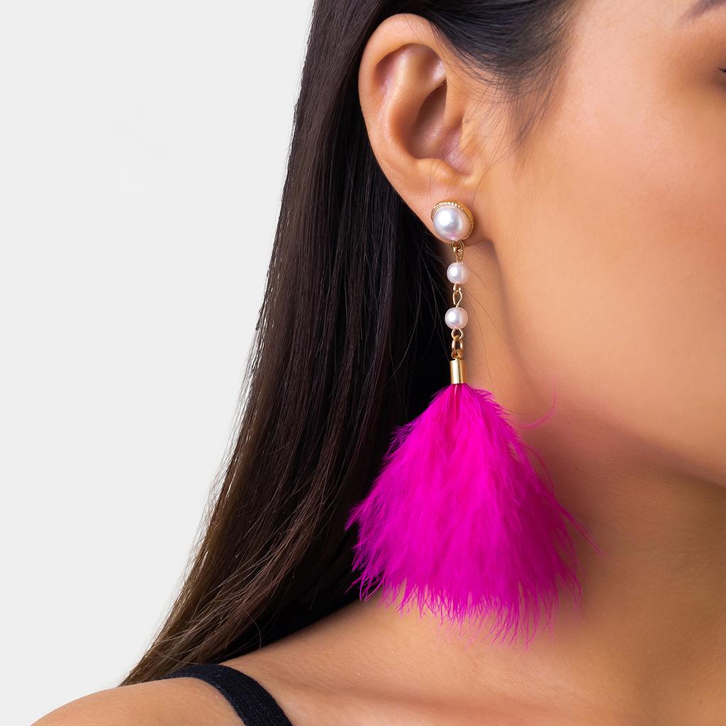 Ingemark Romantic Long Tassel Fluffy Feather Drop Earrings for Women Wed Elegant Boho Imitation Zircon Dangle Earring Y2K Zircon