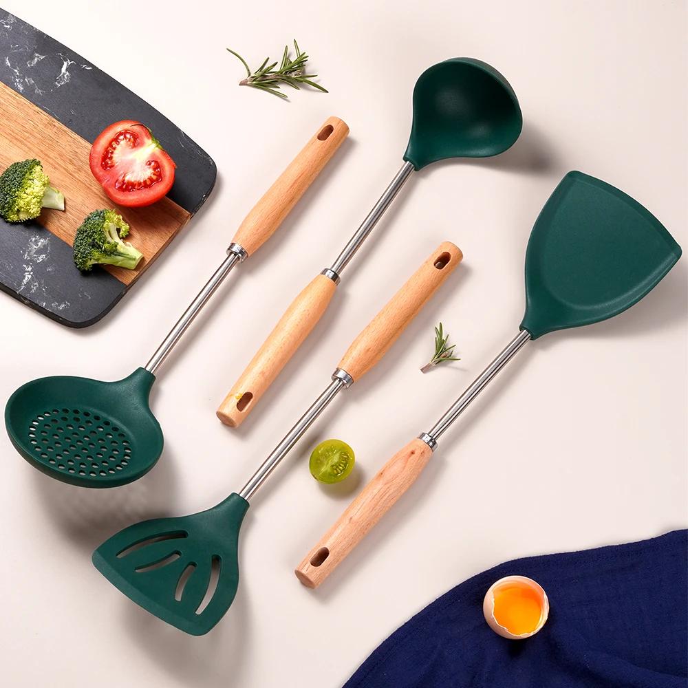 4Pcs High Quality Silicone Kitchenware Cooking Utensils Heat-resistant Spatula Turner Colander Shovel Kitchen Accessories