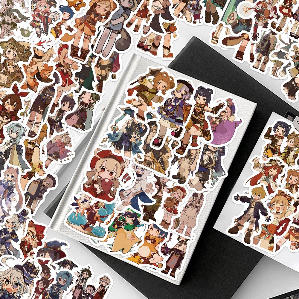 60pcs Genshin Impact Stickers Set Cute Paimon & Klee Cartoon Decals for Kids DIY Phone Diary Luggage Graffiti Anime Game Toy