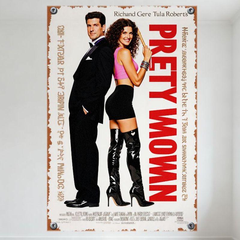 Pretty Woman Richard Gere Tula Roberts Vintage Filmový Kovový Plechový Značka Klasická Komedie Romantický Film Plakát pro Domácí Kavárnu Bar Mužská Jídelna