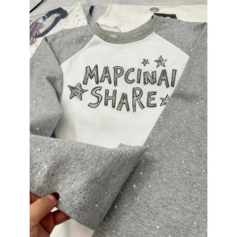 American Design Niche Printed Letter Long-sleeved T-shirt for Women in Spring and Autumn Loose Raglan Sleeve Pure Cotton Bottoming Top M белый