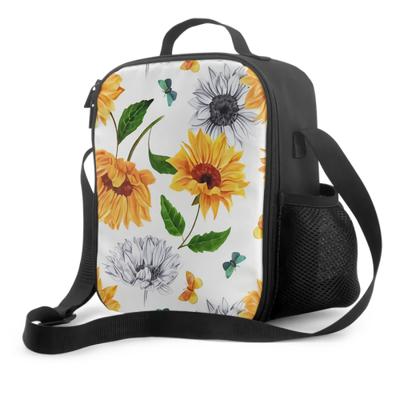 Aquarell Sonnenblumen und Schmetterlinge Isolierte Lunchbox Kühltasche mit verstellbarem Schultergurt Bento-Tasche für Reisen Picknick