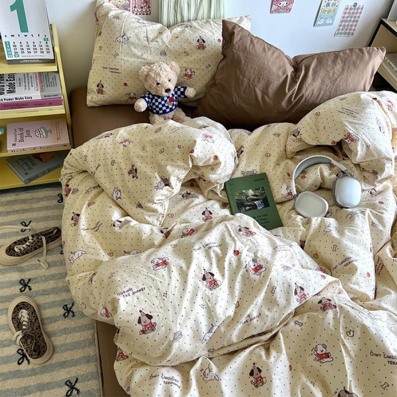 Washed Cotton Four-piece Set, Small Fresh Quilt Cover, Dormitory Bed Sheet Three-piece Set, Bedding