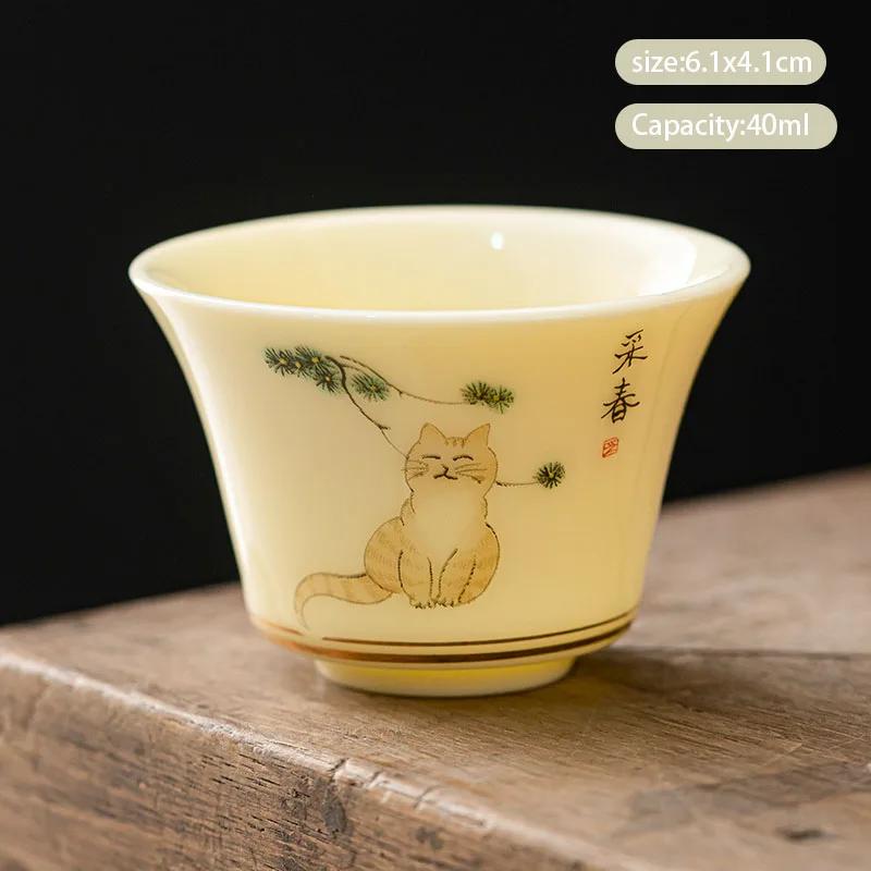 1 Pc Chinese Ceramic Tea Cup Handmade Flower and Bird Pattern Teacup Porcelain Tea Bowl Travel Master Cup Household Teaware