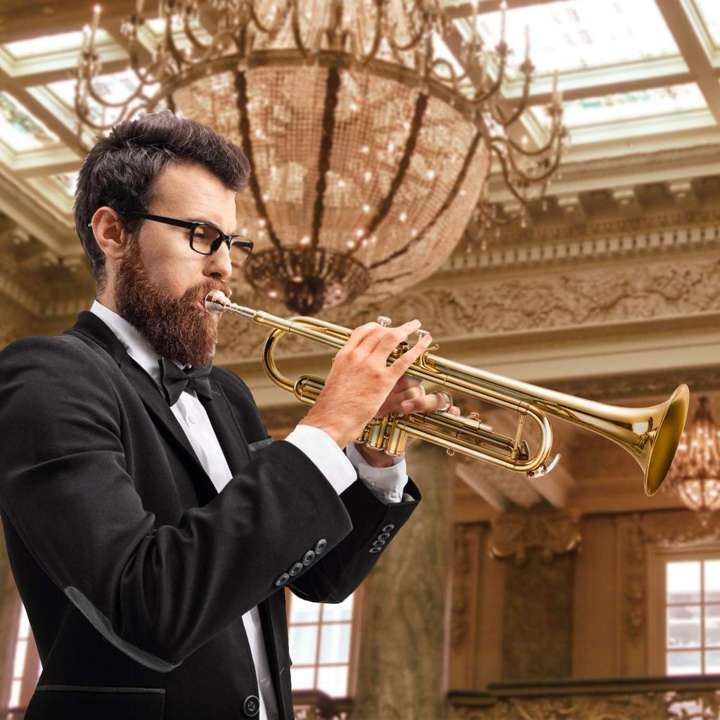 Trompeta Eastar en Sib para principiantes con accesorios limpios para estudiantes de escuela primaria y adultos (Latón dorado)