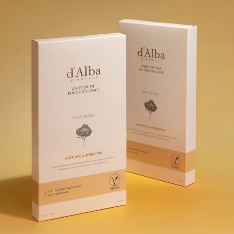 d’Alba White Truffle Double Nourishing Moisture Mask Pack 130g (4pcs) – Intensive Hydration & Firming Sheet Mask Set for Radiant Skin