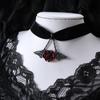 Gothic Black Hollowed-out Vampire Bat Wings Stereo Red Rose Flower Pendant Velvet Necklace for Women Halloween Choker Jewelry