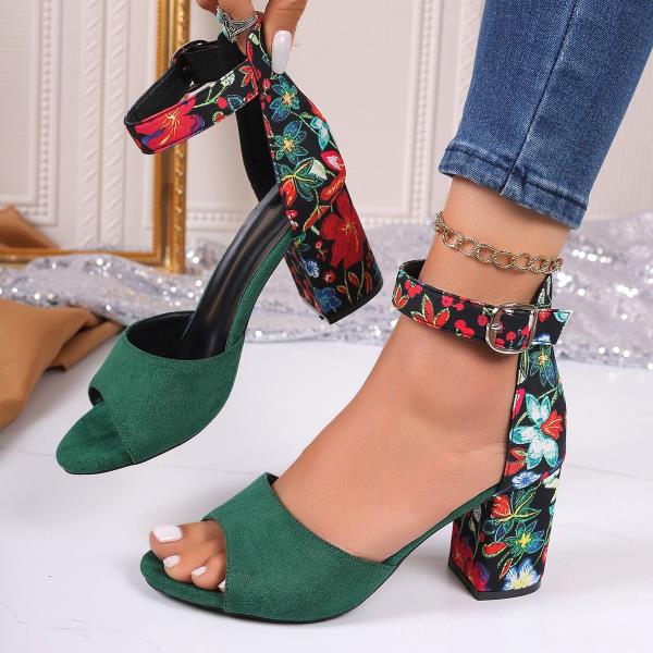 Fashion Block Heels Comfort Shoes for Women Beige Heeled Sandals Buckle Strap Large Size Open Toe Chunky Black High Big 2025 Velvet Low