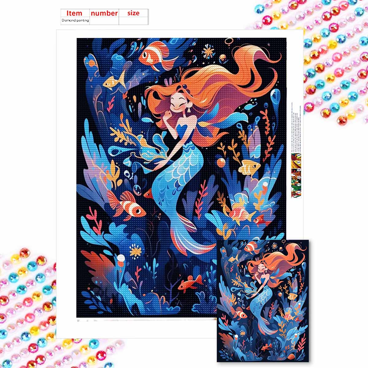 

Полная круглая алмазная живопись Русалки и маленькие рыбки Искусство Стразы Картина Мозаика Сделай сам 5D Вышивка крестом Домашнее украшение Round 20x30cm