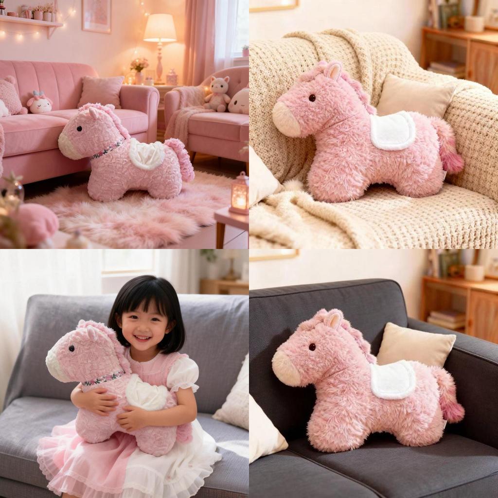 Handmade Pink Pony Plush Toy With Soft Short Plush For Kids Bedroom Decor And Gift