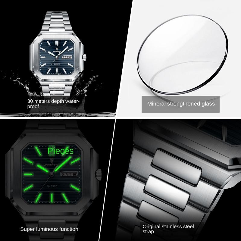 Top Brand New Double Calendar Watch Men's Waterproof Luminous Luxury Quartz Ultra Thin Square Watch