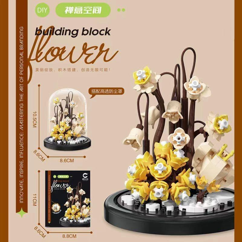 Potted Building Block Simulation Succulent Bouquet Creative Puzzle Building Block Eternal Flower Home Decoration Rose